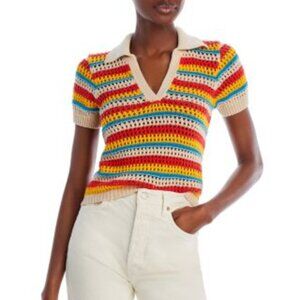 Mother multi striped knitted/chrochet  open stitch cotton polo blouse/sweater XS